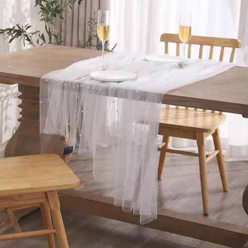 ELAWBTY Perlen-Tischläufer, weicher Tüll, Perlentischdecke für Hochzeit, Party, Bogendekoration, elfenbeinfarben, 308 x 75 cm ELAWBTY Perlen-Tischläufer, weicher Tüll, Perlentischdecke für Hochzeit, Party, Bogendekoration, elfenbeinfarben, 308 x 75 cm von ELAWBTY