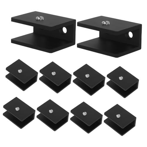 ELAYARD 10 Stück Teiliges Glasregalhalter Schwarz Eckige Klemmen für Glasböden Robuste Wandmontage Einfache Installation Rutschfeste Regalträger für Wohn und Geschäftsräume von ELAYARD