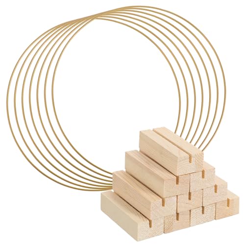 ELAYARD 10 Stück Teiliges Metallringe mit Holzständer Stabile Kranzrahmen für Makramee und Bastelarbeiten Minimalistischer Dekoring mit Fuß für Tisch und Wanddeko ELAYARD 10 Stück Teiliges Metallringe mit Holzständer Stabile Kranzrahmen für Makramee und Bastelarbeiten Minimalistischer Dekoring mit Fuß für Tisch und Wanddeko von ELAYARD