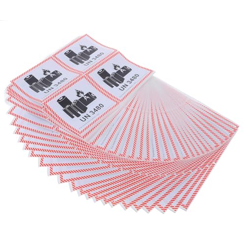 ELAYARD 100 Blatt Selbstklebende Lithium batterie Warnetiketten Sicherheitsaufkleber Transporthinweis für Batterieversand und Brandschutz von ELAYARD