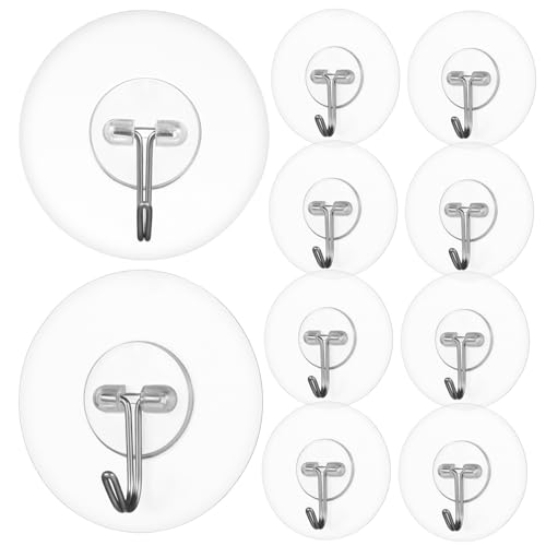 ELAYARD 12 Stück Selbstklebende Runde Wandhaken Transparent Satin Schwerlast Edelstahl Haken ohne Bohren Vielseitige Aufhänger für Kleidung Handtücher Küchen Badezimmerwände von ELAYARD