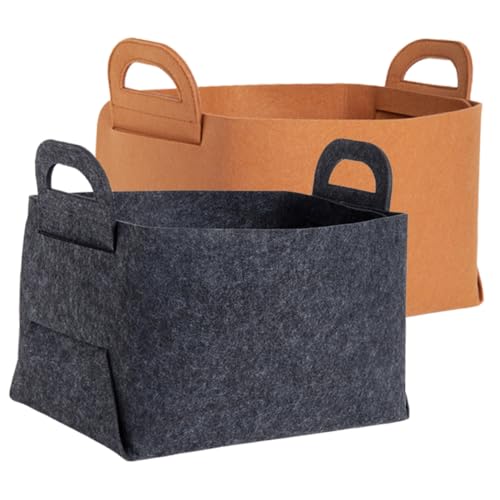 ELAYARD 2 Stück Filz Aufbewahrungsboxen Klein mit Griff Multifunktionale Organizer für Schreibtisch und Haushalt Braun Robuste Stoffbox für Kosmetik und Kleinteile Praktische von ELAYARD