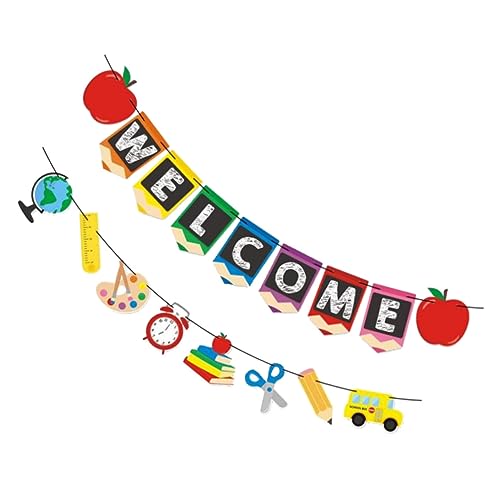 ELAYARD 2 Stück Willkommens Banner Teilig Einschulung Türgirlande mit Schulstart Dekoration Bunte Back To School Flaggen für Klassenzimmer und Party Foto Hintergrund für Schulanfang und ELAYARD 2 Stück Willkommens Banner Teilig Einschulung Türgirlande mit Schulstart Dekoration Bunte Back To School Flaggen für Klassenzimmer und Party Foto Hintergrund für Schulanfang und von ELAYARD