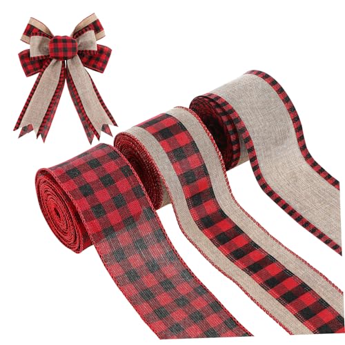 ELAYARD 3 Rollen Weihnachts Juteband Kariert Breit Yards Je Robust Reißfest Rustikales Buffalo Plaid Band für Geschenkverpackung DIY Dekoration und Bastelarbeiten von ELAYARD