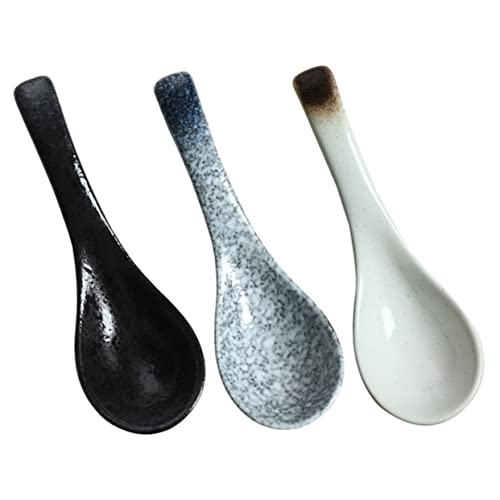 ELAYARD 3 Stück Keramik Suppenlöffel Japanisch Retro Design Ergonomisch Griffig Hitzebeständig Stilvoll Für Suppe Frühstück von ELAYARD