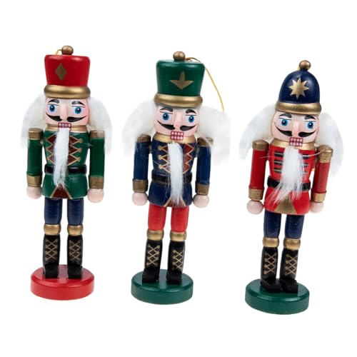 ELAYARD 3 Stück Teiliges Holz Puppen Traditionelle Weihnachtsdeko Baumhänger Kreative Holzsoldat Ornamente für Wohnzimmer Schlafzimmer Festliche Tisch und Raumgestaltung von ELAYARD