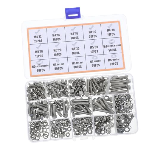 ELAYARD 375 Stück Teiliges Schrauben und Mutternset aus Edelstahl Sechskantschrauben mit Unterlegscheiben Rostfrei Vielseitiges Schraubensortiment für DIY und Professionelle Reparaturen von ELAYARD