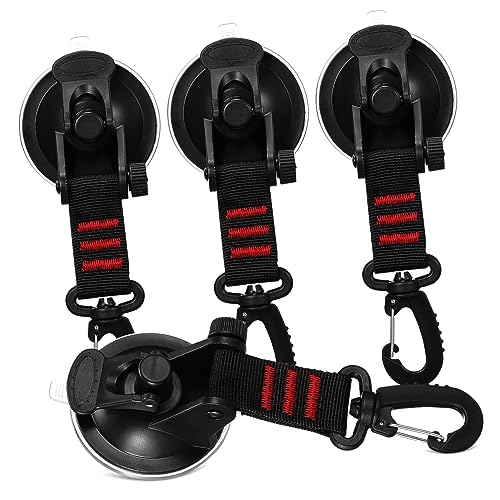 ELAYARD 4 Stück Drehbare Saugnapf Haken mit Strapazierfähigem Nylonband Extra Starke Saugnäpfe für Auto Camping Bootsmarkise und Vielseitige Befestigungsmöglichkeiten von ELAYARD