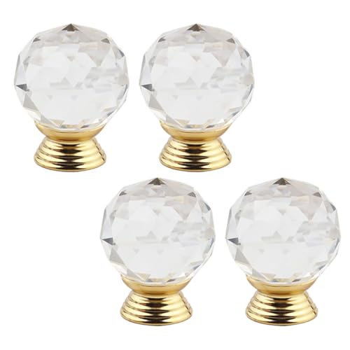 ELAYARD 4 Stück Kristallkugel Schubladenknöpfe mit Goldenem Sockel Elegante Möbelgriffe für Schränke Kommoden Küchenschubladen und Kleiderschränke Einfach zu Montieren Langlebig und von ELAYARD
