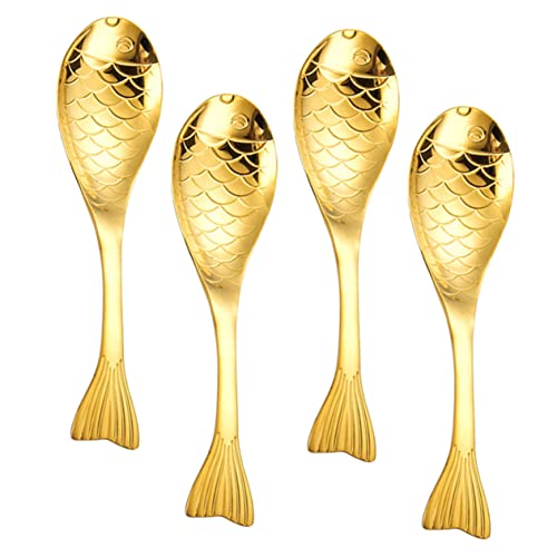 ELAYARD 4 Stück Teiliges Fischförmige Metalllöffel Goldfarbene Suppen und Reislöffel Küchenlöffel mit Komfortgriff Vielseitig für Suppe Dessert und Alltag ELAYARD 4 Stück Teiliges Fischförmige Metalllöffel Goldfarbene Suppen und Reislöffel Küchenlöffel mit Komfortgriff Vielseitig für Suppe Dessert und Alltag von ELAYARD