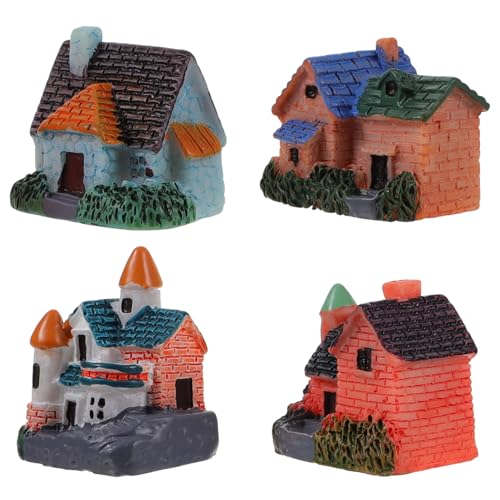 ELAYARD 4 Stück Teiliges Resin Miniatur Haus Kleines Gartenhaus Ornament Handgefertigt Leichte Miniatur Dekoration für Garten Balkon Desktop Feengarten Geeignet DIY Bastelmaterial von ELAYARD