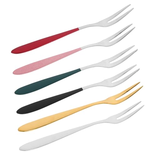ELAYARD 6 Stück Teiliges Edelstahl Dessertgabel Ergonomisch Leicht und Vielseitig für Kuchen Obst Party und Restaurant Farben als für Catering von ELAYARD