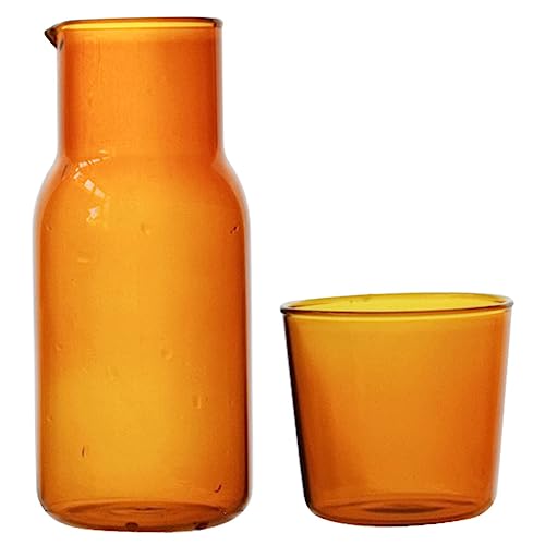 ELAYARD Glaskaraffe mit Becher Hitzebeständig Transparent Praktisches Trinkglas für Schlafzimmer Büro und Outdoor Langlebiges Glasgeschirr Feine Verarbeitung Modernes Design von ELAYARD