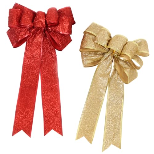 ELAYARD Große Weihnachtsbaum Schleifen Dekorativ Rot und Gold Satin Schleifen für Geschenkverpackung und Christbaumschmuck Teiliges Kreative Festtagsdeko von ELAYARD