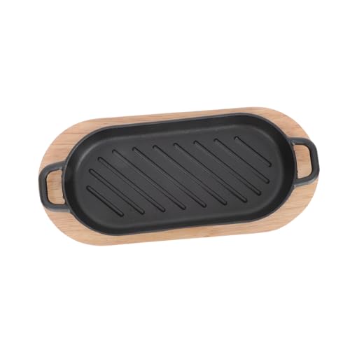 ELAYARD Gusseiserne Grillplatte mit Antihaftbeschichtung und Holztablett Rechteckige Teppanyaki Steakpfanne für Fisch Fleisch Gasgrill Geeignet Kompakt und Platzsparend für Zuhause von ELAYARD