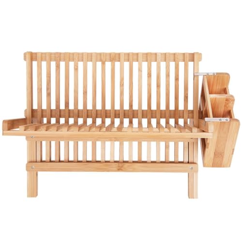 ELAYARD Holz Abtropfgestell Küchenaufbewahrung Robust Stilvoll mit Wasserablauf Kratzfest Rostfrei Multifunktionaler Geschirr Besteckhalter für Tisch und Spüle von ELAYARD