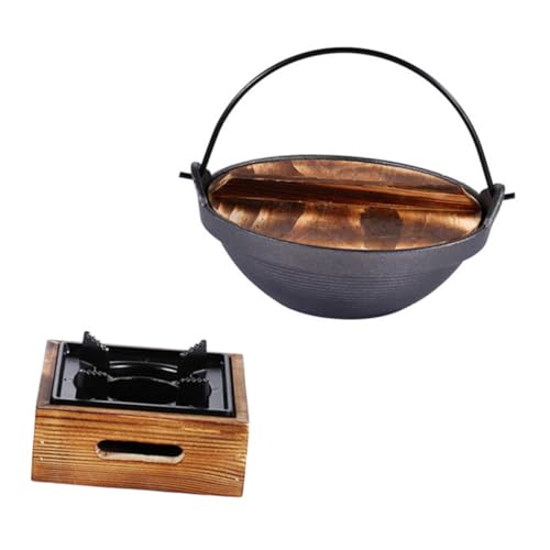 ELAYARD Japanischer Gusseisen Hot Pot mit Tragbarem Aluminiumherd Hitzebeständig Schnelles Erhitzen für Outdoor Camping Picknick und Offene Flamme Langlebig und Isolierend von ELAYARD