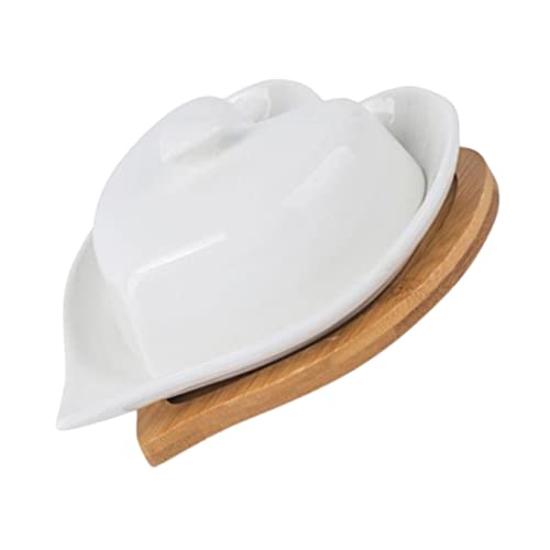 ELAYARD Keramik Butterplatte Herzform mit Holztablett Dekorative Butterdose mit Deckel Luftdichtes Butteraufbewahrungsgeschirr für Küche und Festliche Anlässe von ELAYARD