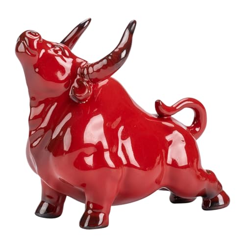 ELAYARD Keramik Ochsen Skulptur Rote Feng Shui Dekofigur Chinesischer Stil Home Desktop Ornament Wohnzimmer Büro Tischdekoration Feng Shui Glücksbringer von ELAYARD