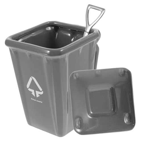 ELAYARD Keramikbecher mit Deckel im Mülltonnen design Kreative Wiederverwendbare Trinkbecher für Büro Camping und Reisen Praktischer Rutschfester Becher für Kaffee Tee Saft und Getränke von ELAYARD