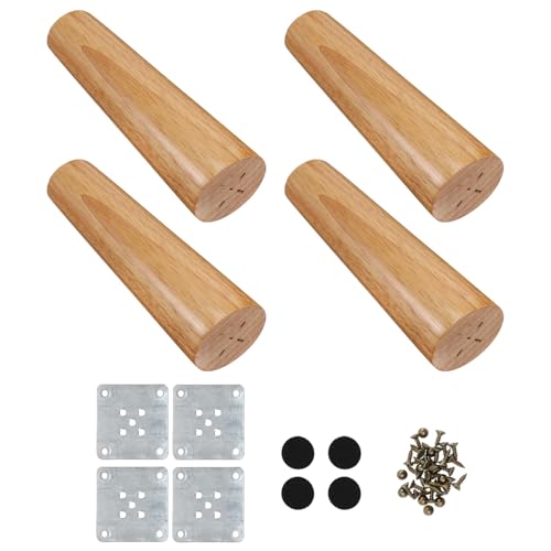 ELAYARD Massive Holz Möbelbeine Schräg Tapered Tischbeine aus Gummibaum mit Montageplatten Schrauben und Schutzpads Robust Feuchtigkeitsbeständig als Möbelfüße für Sofa Schrank Kommode von ELAYARD
