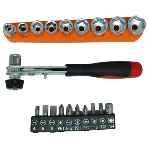 ELAYARD Mini Ratschen Steckschlüssel Set mit Bits Stecknüssen Kompakter Robuster Mechaniker Ratschen Schlüssel für Enge Räume Beidseitig Drehbar Vielseitiges Automobil Werkzeug von ELAYARD