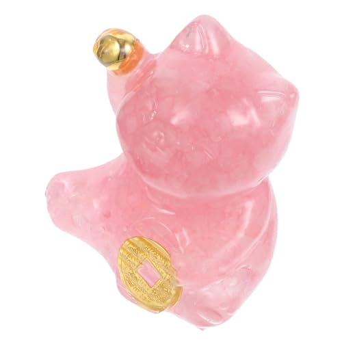 ELAYARD Resin Figurine Glückskatze Handgefertigt Zartes Design Chinesische Maneki Neko Dekoration Büro Tisch Feng Shui Glücksbringer Rosa von ELAYARD