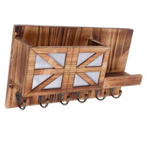 ELAYARD Rustikaler Holz Wandhänger mit Schlüssel und Mantelhaken Schwebendes Regal für Eingangsbereich Langlebiger Holz Organizer zur Aufbewahrung von Post und Schlüssel Einfache Montage von ELAYARD