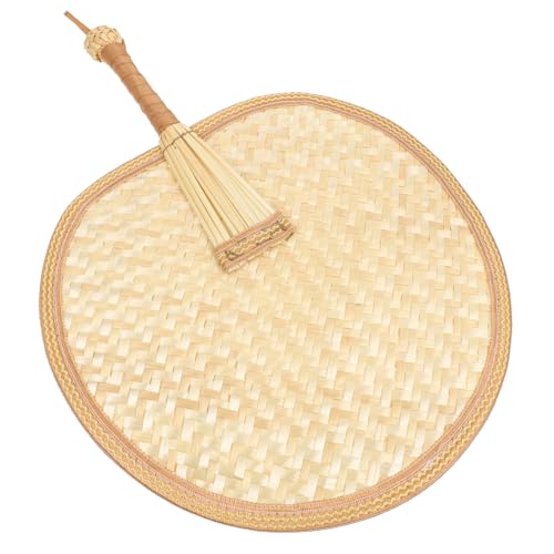 ELAYARD Straw Handgewebter Handfächer Handgemachter Sommerfächer im Chinesischen Stil für Zuhause Tanz Insektenschutz Mittelgroß Braun von ELAYARD