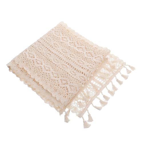 ELAYARD Vintage Tischdecke aus Baumwolle mit Spitzenbesatz Gewebter Rutschfester Tischläufer in Beige Stilvolle Dekoration für Hochzeit Party und Festliche Anlässe von ELAYARD