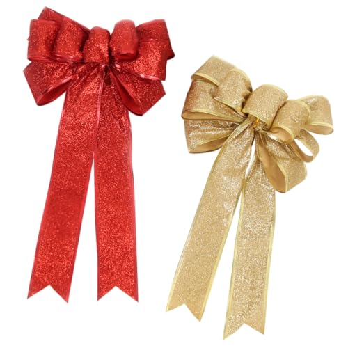 ELAYARD Weihnachtsschleifen Klein Rot Goldene Schleifen aus Seidigem Band Weihnachtsbaumschmuck Geschenkdeko Festliche Weihnachtsdekoration von ELAYARD