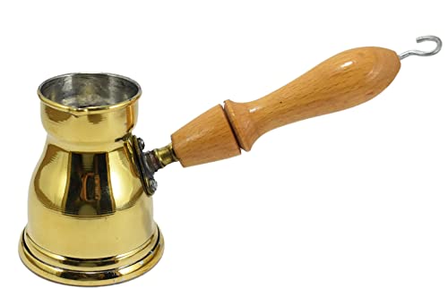 1 Messing-Kupfertopf Ibrik Briki Türkischer griechischer Kaffeemaschine Jazva Cezve Jezve Turka Ararat Arabisch mit Holzgriff handgehämmert handgefertigt ägyptische Dekanter Größe Nr. 2 (80 ml) von ELBARAMONY