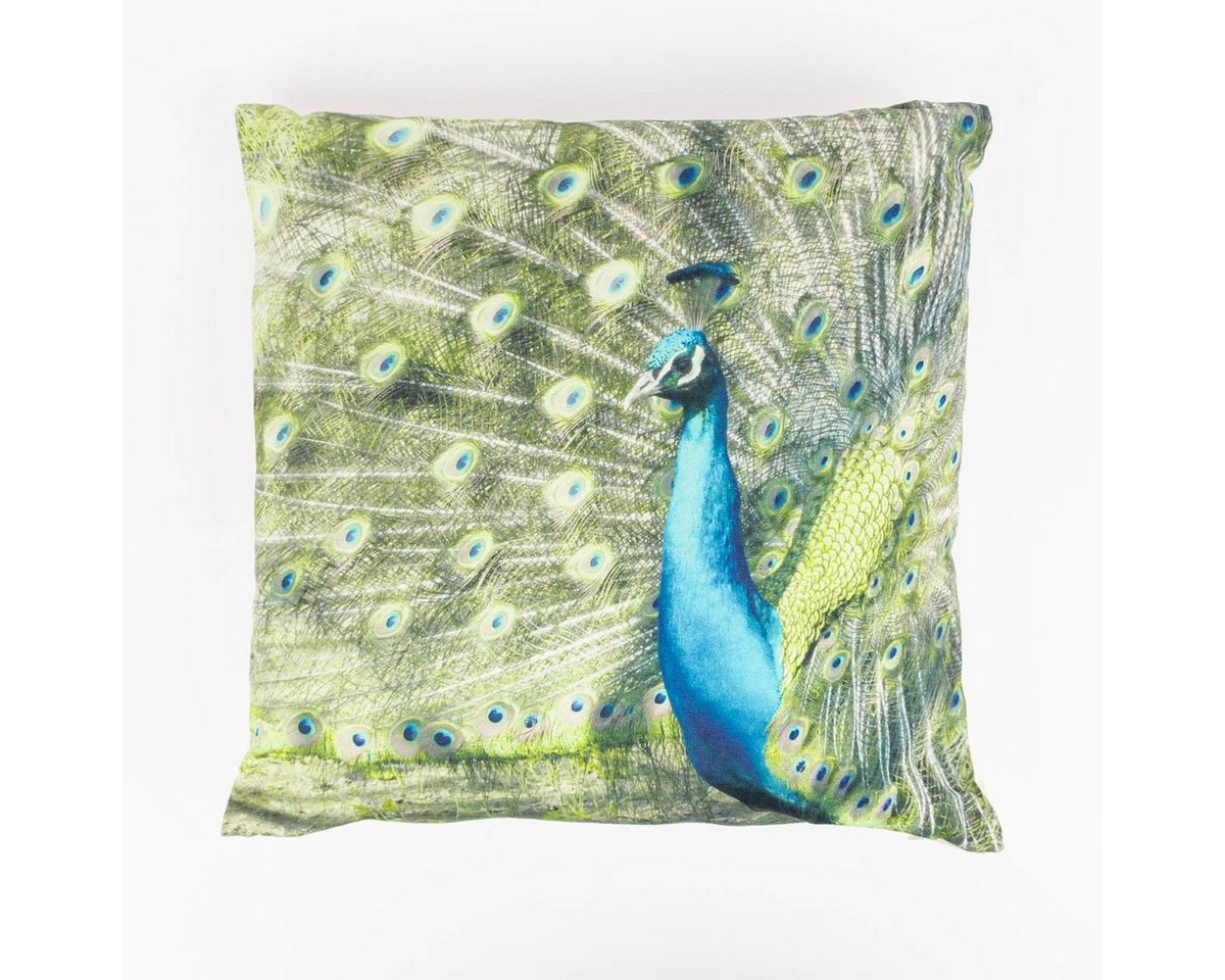 ELBERSDRUCKE Dekokissen Dekokissen Pfau aus Baumwolle grün blau natur 45x45cm von ELBERSDRUCKE