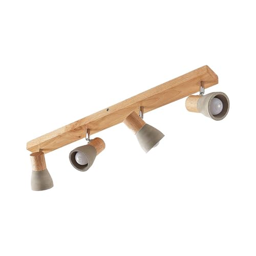 ELC Deckenlampe Beton Holz, Deckenstrahler schwenkbar und drehbar, Strahler 4x E14 max. 10W, ohne Leuchtmittel, Spotbalken, Spot, Wohnzimmerlampe von ELC European Lighting Circle