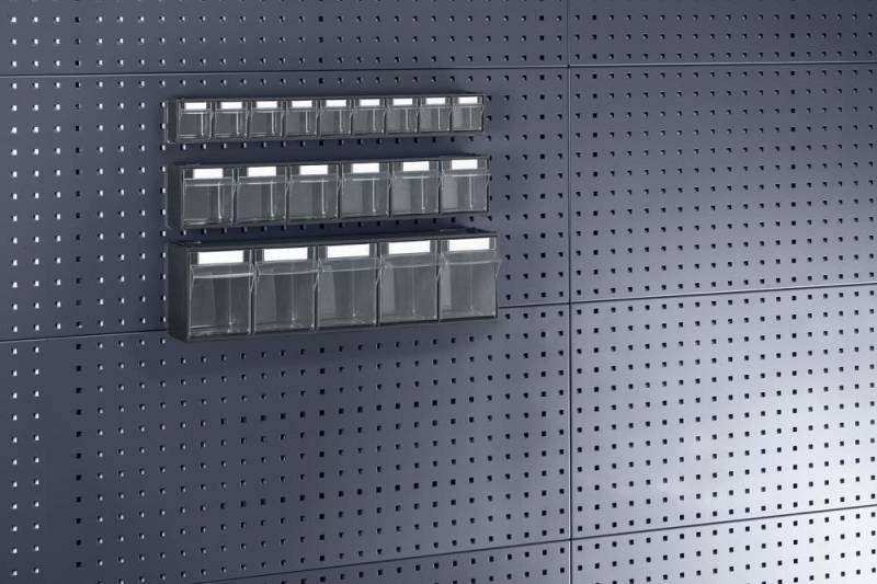 ELC Lochwand Klarsichtmagazin B600xT142xH168 mm mit 5 Kästen für Lochplatten von ELC