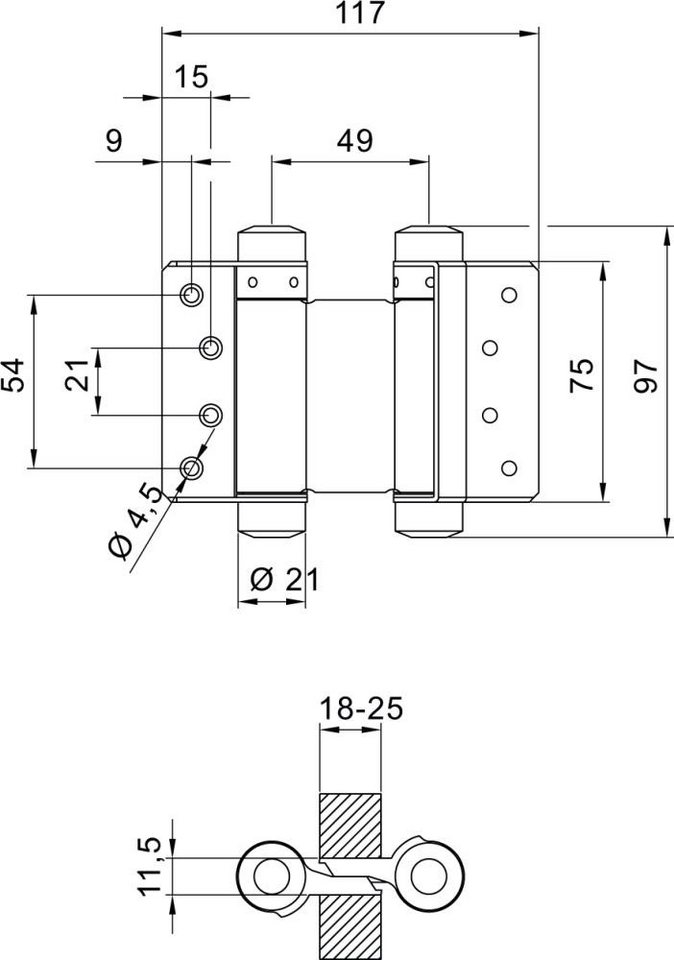 ELC Türbeschlag Pendeltürbänder Nr.33 Stahl vernickelt 125mm von ELC