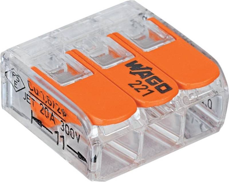 ELC Verbindungsklemme Wago-COMPACT-Klemme 3x0,2-4qmm transparent 5 Stueck Btl. m. R. von ELC