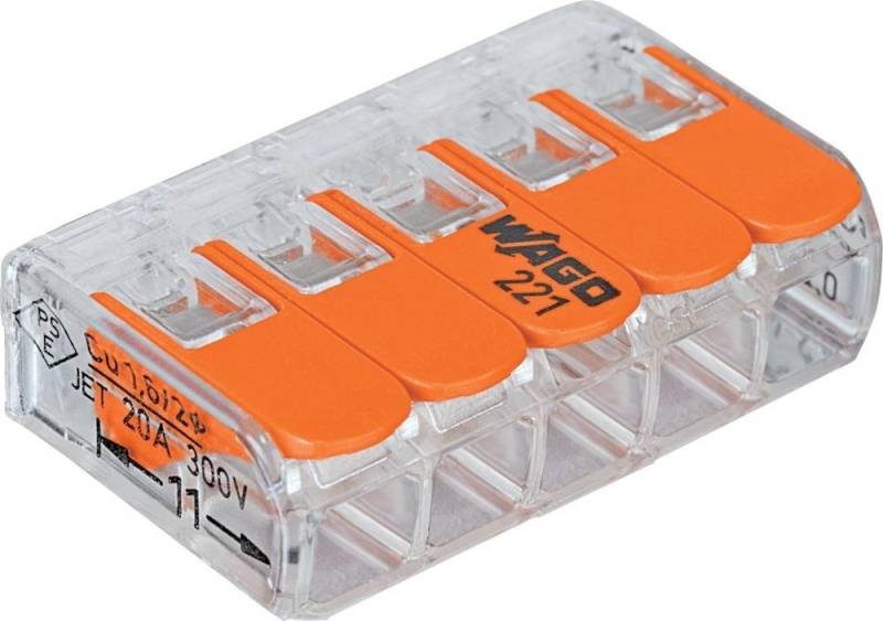 ELC Verbindungsklemme Wago-COMPACT-Klemme 5 x 0,2-4qmm transparent 5 Stueck Btl. m. R. von ELC