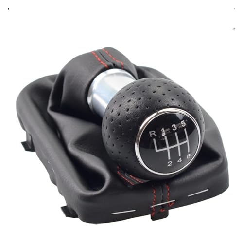 ELCEAMMDLW Schalthebel Auto Kompatibel mit A3 S3 2001-2003 Rea Silber Panel Auto Styling 5 6 Geschwindigkeit Manuelle Schaltknauf Stick Hebel Gamasche Boot(6 Speed-silver-red) von ELCEAMMDLW