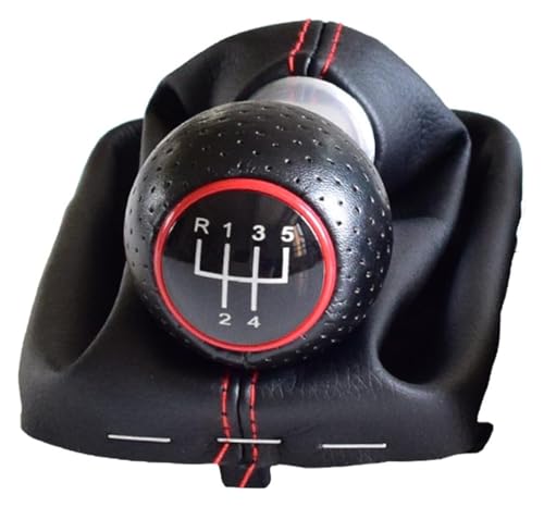 ELCEAMMDLW Schalthebel Auto Kompatibel mit A3 S3 2001-2003 Rea Silber Panel Auto Styling 5 6 Geschwindigkeit Manuelle Schaltknauf Stick Hebel Gamasche Boot(Black-5speed-red) von ELCEAMMDLW