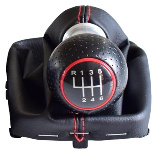 ELCEAMMDLW Schalthebel Auto Kompatibel mit A3 S3 2001-2003 Rea Silber Panel Auto Styling 5 6 Geschwindigkeit Manuelle Schaltknauf Stick Hebel Gamasche Boot(Black-6speed-red) von ELCEAMMDLW