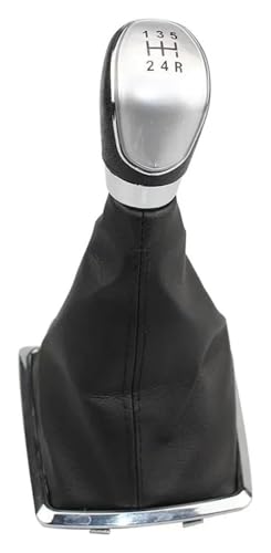 ELCEAMMDLW Schalthebel Auto Kompatibel mit Ford Kompatibel mit Focus 2 MK2 2005-2008 5 6 Geschwindigkeit Schaltknauf Hebel Handball Gamasche Boot Leder Abdeckung(Silver,5 Speed) von ELCEAMMDLW