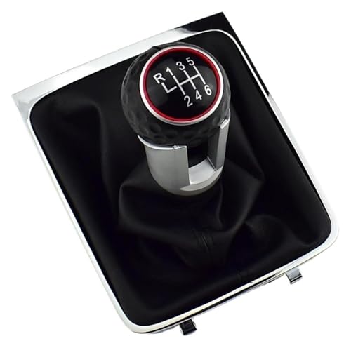 ELCEAMMDLW Schalthebel Auto Kompatibel mit VW Kompatibel mit Passat B6 2005-2011 5 6 Gang Schaltknauf Mit Gamaschen Boot Abdeckrahmen(Red,6 speed) von ELCEAMMDLW