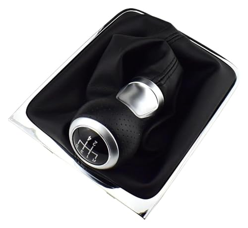 ELCEAMMDLW Schalthebel Auto Kompatibel mit VW Kompatibel mit Passat B6 2005-2011 5 6 Gang Schaltknauf Mit Gamaschen Boot Abdeckrahmen(Silver,5 speed) von ELCEAMMDLW