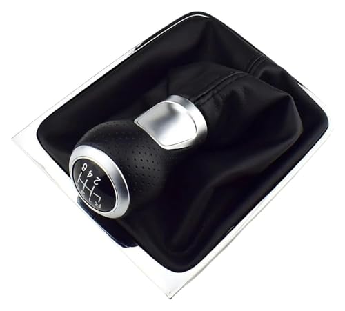 ELCEAMMDLW Schalthebel Auto Kompatibel mit VW Kompatibel mit Passat B6 2005-2011 5 6 Gang Schaltknauf Mit Gamaschen Boot Abdeckrahmen(Silver,6 speed) von ELCEAMMDLW