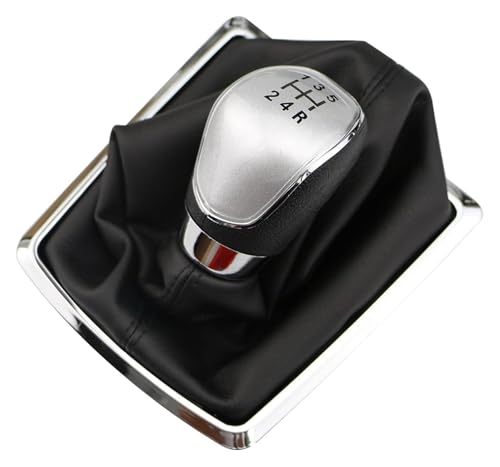 Schalthebel Auto Kompatibel mit Ford Kompatibel mit Focus 2 MK2 2005-2011 Kompatibel mit Fiesta Kompatibel mit Kuga 2008-2012 5 6 Gang Schaltkopf Schaltknauf Ledermanschette(5 Silver With Dust) von ELCEAMMDLW
