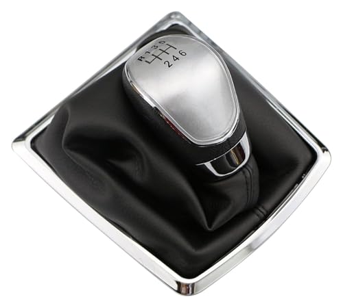 Schalthebel Auto Kompatibel mit Ford Kompatibel mit Focus 2 MK2 2005-2011 Kompatibel mit Fiesta Kompatibel mit Kuga 2008-2012 5 6 Gang Schaltkopf Schaltknauf Ledermanschette(6 Silver With Dust) von ELCEAMMDLW