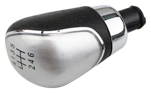 Schalthebel Auto Kompatibel mit Ford Kompatibel mit Focus 2 MK2 2005-2011 Kompatibel mit Fiesta Kompatibel mit Kuga 2008-2012 5 6 Gang Schaltkopf Schaltknauf Ledermanschette(6 Speed Silver Knob) von ELCEAMMDLW