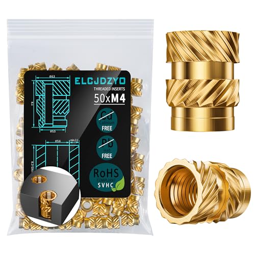 ELCJDZYO 50 Stück Gewindeeinsatz, M4x8.1 Gewindeeinsätze Bleifreie Gewindebuchsen aus Messing Für Kunststoffteile und 3D Drucker Teile von ELCJDZYO