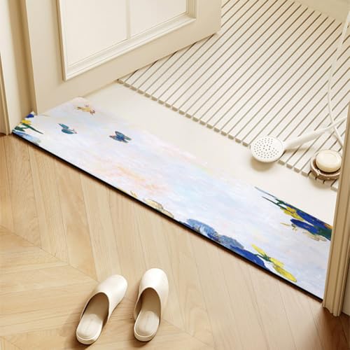 Anti-Rutschen kann schmale Türkissen waschen, Saugfähige, schnelltrocknende, maschinenwaschbare Bade- und Küchenmatte, Mehrfarbig, mehrere Größen(F,15x80cm) von ELDFLRURB